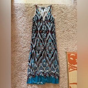 Lucky Brand Sleeveless Blue Patterned Maxi Dress